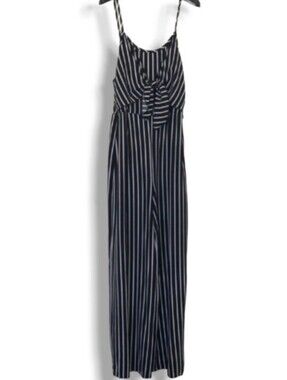 Striped Black & White Wide-Leg Jumpsuit with Tie Front